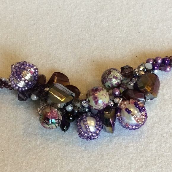 FINAL SALE PRICE CL Designs Crochet Embellished Necklace in Purple - Picture 2 of 5